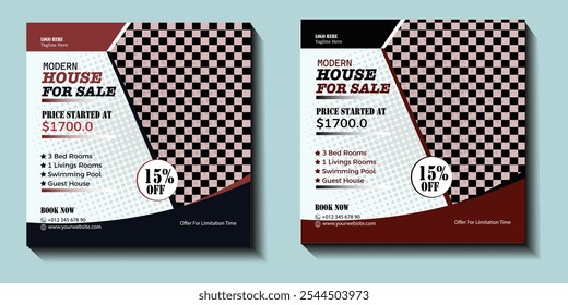 Modern House for Sale Social Media Post Template Design with vector