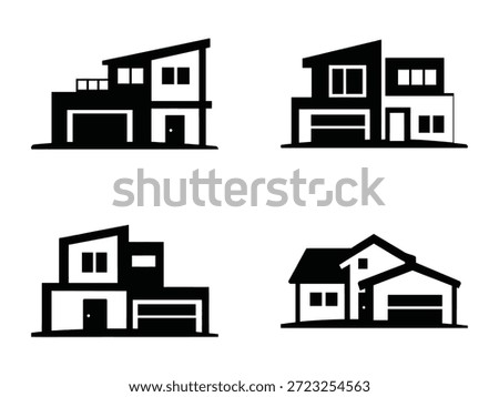 Modern House Silhouette Vector Icon Set for Real Estate and Residential Design