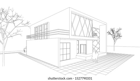 
boceto de casa moderno Gráficos 3d