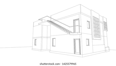 
modern house sketch 3d illustration