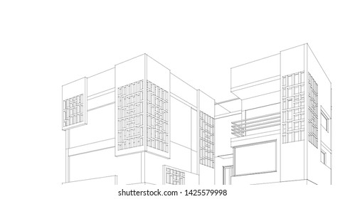 
modern house sketch 3d illustration
