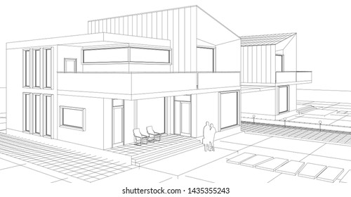 modern house sketch 3d illustration