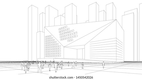 modern house sketch 3d illustration
