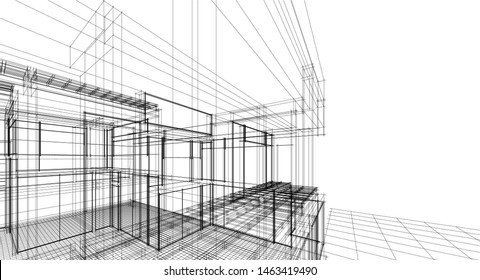 modern house sketch 3d illustration