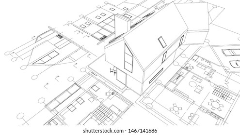 
Modern House Sketch 3d Illustration