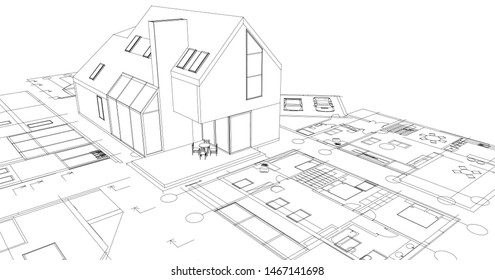 
modern house sketch 3d illustration