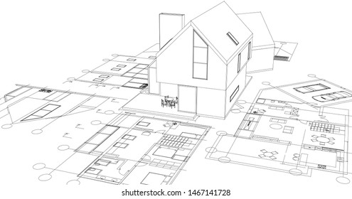 
modern house sketch 3d illustration