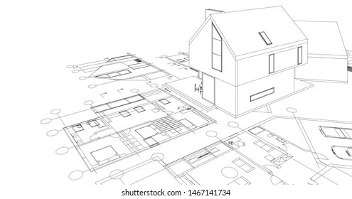 
modern house sketch 3d illustration