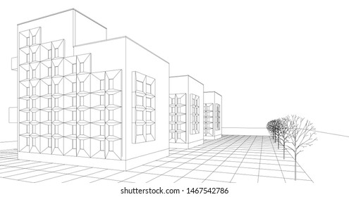 modern house sketch 3d illustration