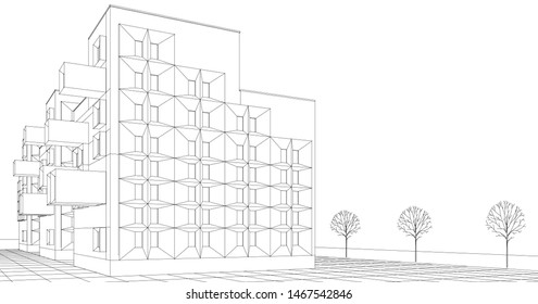 modern house sketch 3d illustration