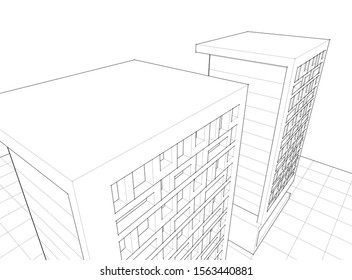 modern house sketch 3d illustration