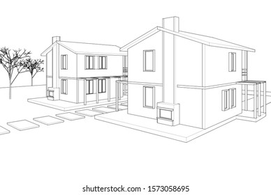 modern house sketch 3d illustration