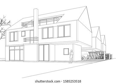 modern house sketch 3d illustration
