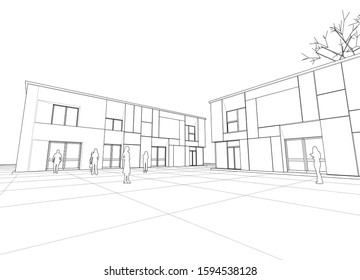 modern house sketch 3d illustration