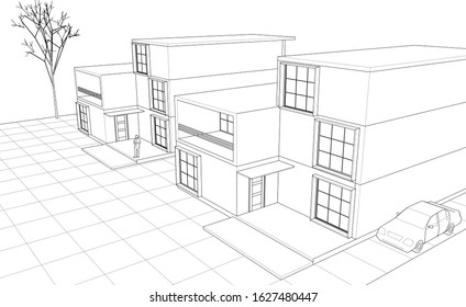 modern house sketch 3d illustration
