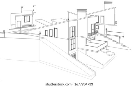 modern house sketch 3d illustration
