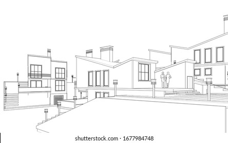 modern house sketch 3d illustration