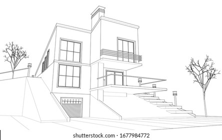 modern house sketch 3d illustration