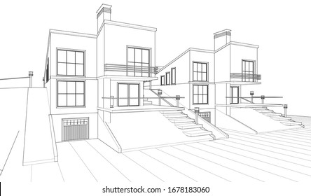modern house sketch 3d illustration