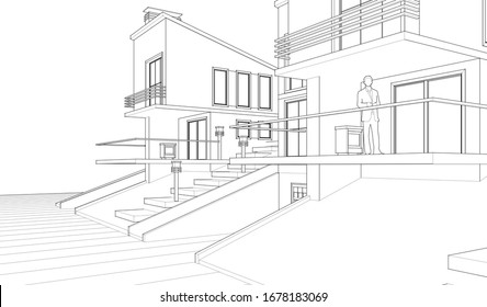 modern house sketch 3d illustration