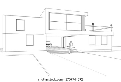 modern house sketch 3d illustration