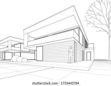 Similar Images, Stock Photos & Vectors of house architectural sketch 3d ...