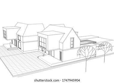 modern house sketch 3d illustration