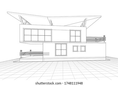 modern house sketch 3d illustration