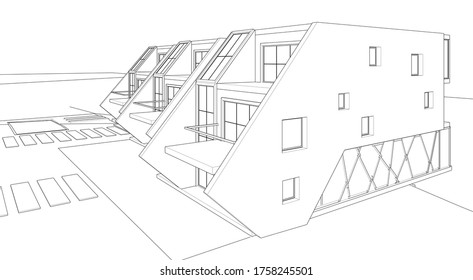 modern house sketch 3d illustration