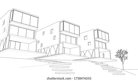 modern house sketch 3d illustration