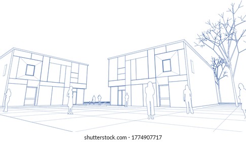 modern house sketch 3d illustration