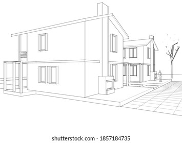modern house sketch 3d illustration
