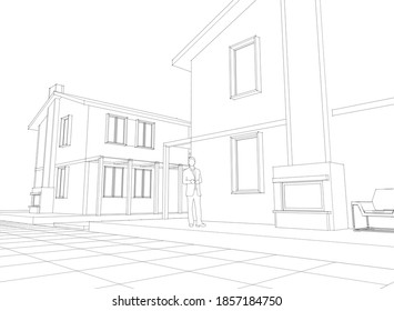 modern house sketch 3d illustration