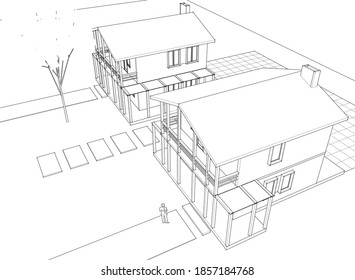 modern house sketch 3d illustration