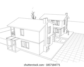 modern house sketch 3d illustration