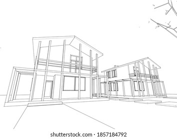 3D-Skizze des modernen Hauses