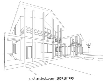 modern house sketch 3d illustration