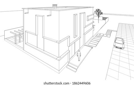 
modern house sketch 3d illustration