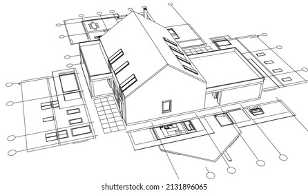 modern house sketch 3d illustration