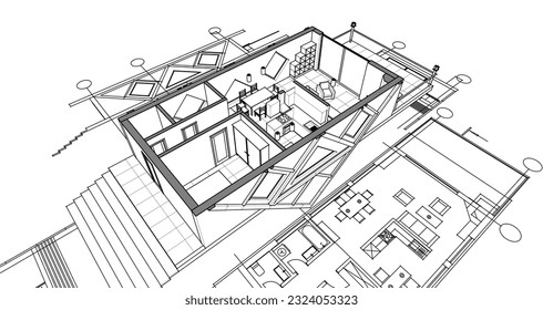 modern house sketch 3d illustration