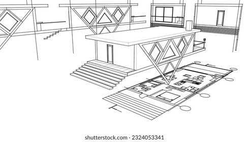 modern house sketch 3d illustration