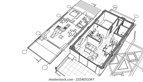 modern house sketch 3d illustration