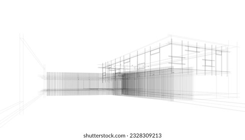 Modern house sketch 3d illustration