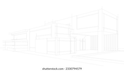 Modern house sketch 3d illustration