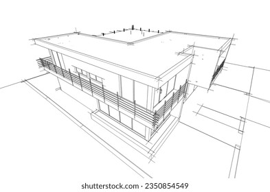 Modern house sketch 3d illustration