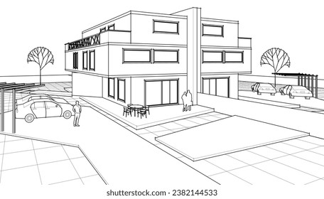 modern house sketch 3d illustration	
