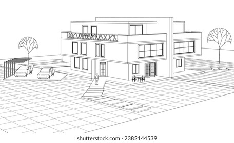 modern house sketch 3d illustration	
