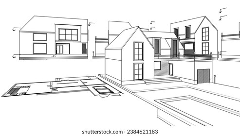 modern house sketch 3d illustration