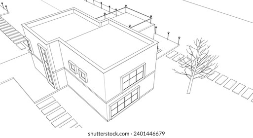 modern house sketch 3d illustration