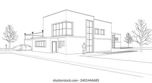 modern house sketch 3d illustration